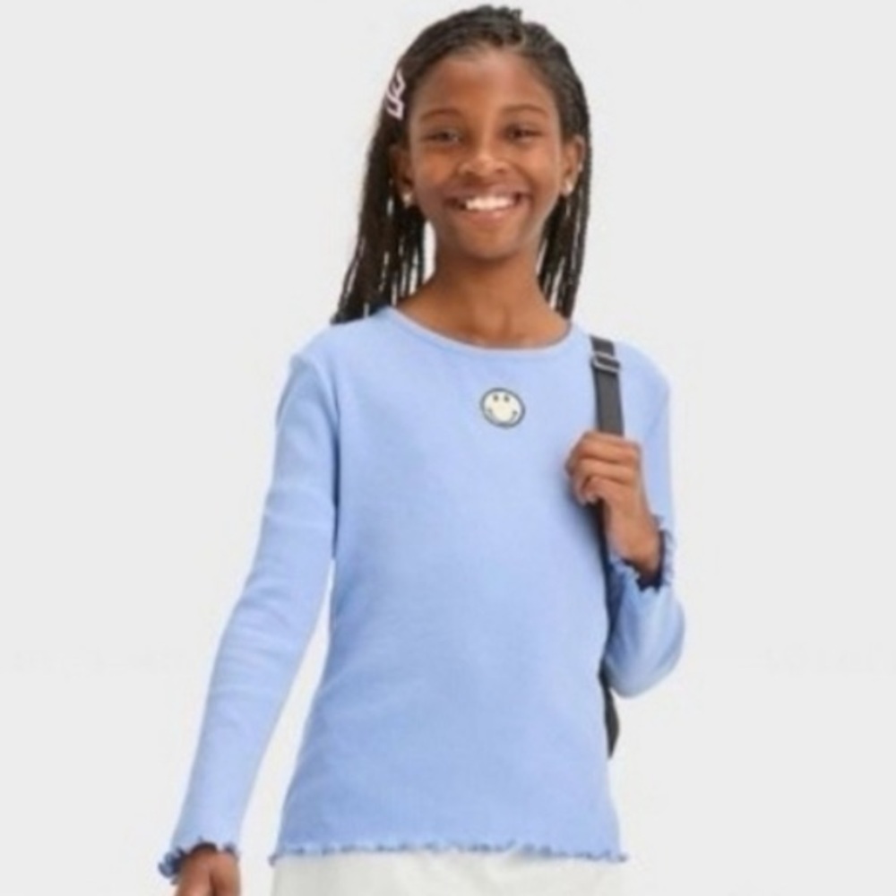 Art Class Girls' Blue Smiley Long Sleeve T-Shirt